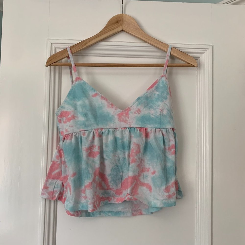 Tie Dye Babydoll Crop Tie Back Tank – M (EUC)